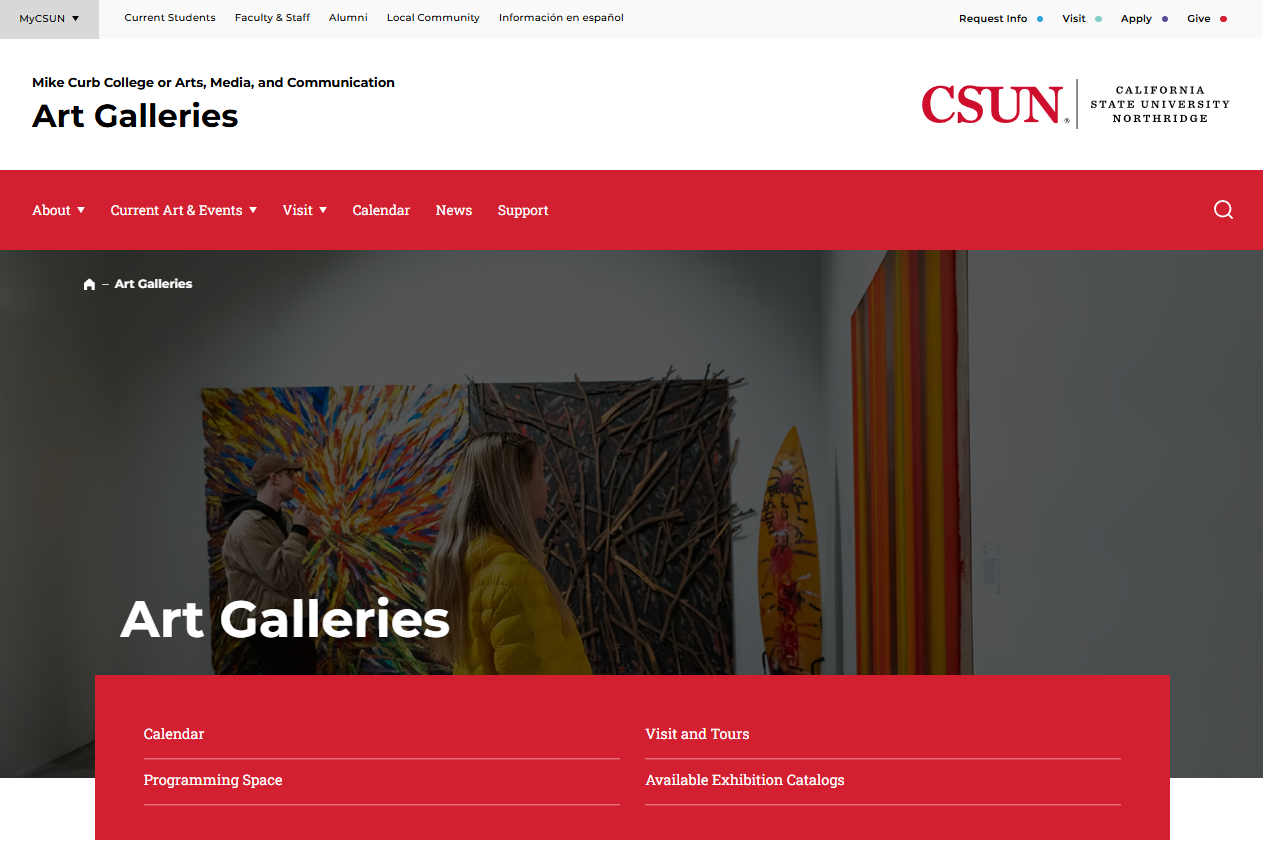The homepage for the university's art galleries I helped design