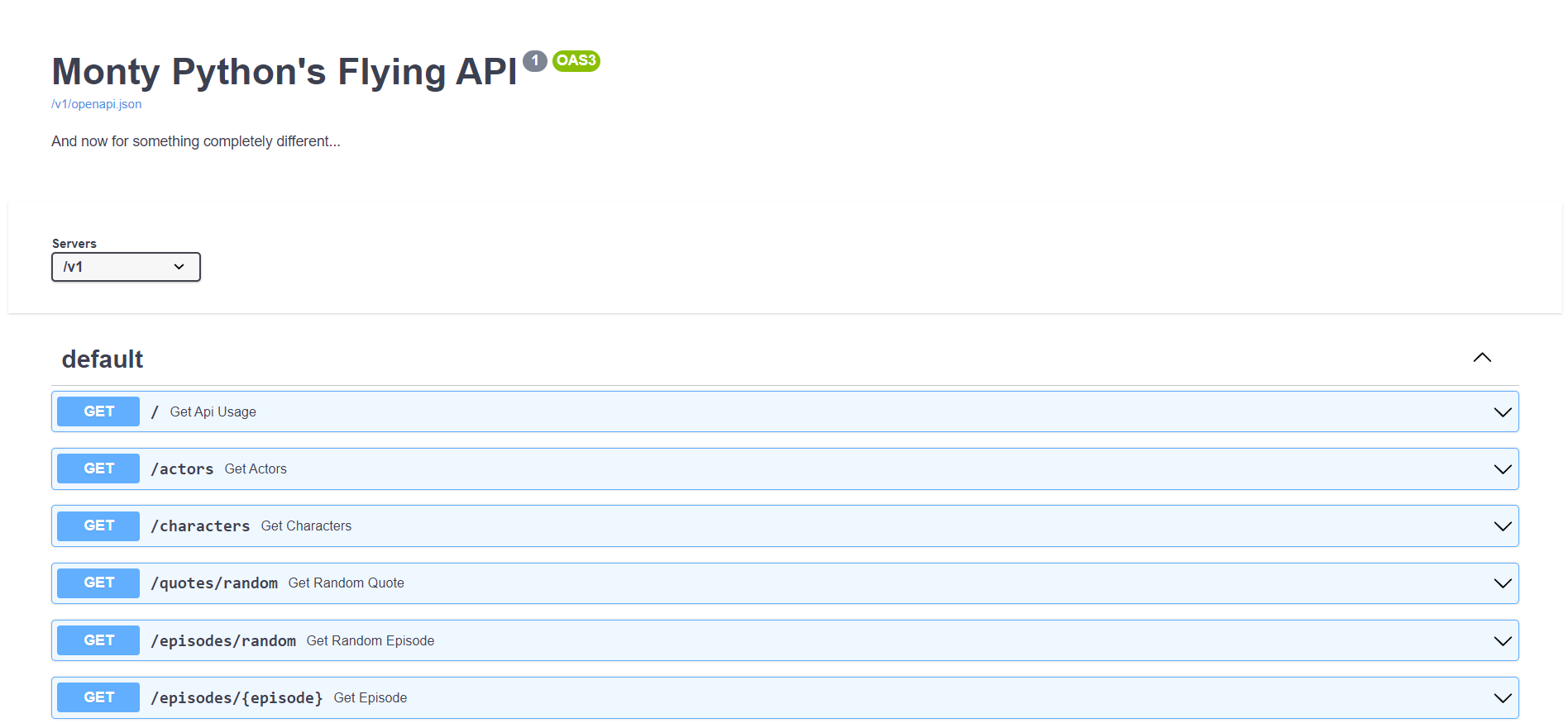 A swagger UI documentation of the API